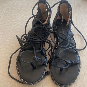 BCBG Max Azeris leather whipstitch trim gladiator sandals